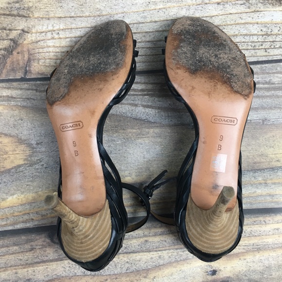 Coach Black Hand Woven Kamea Heels Sandal Leather - Picture 6 of 7